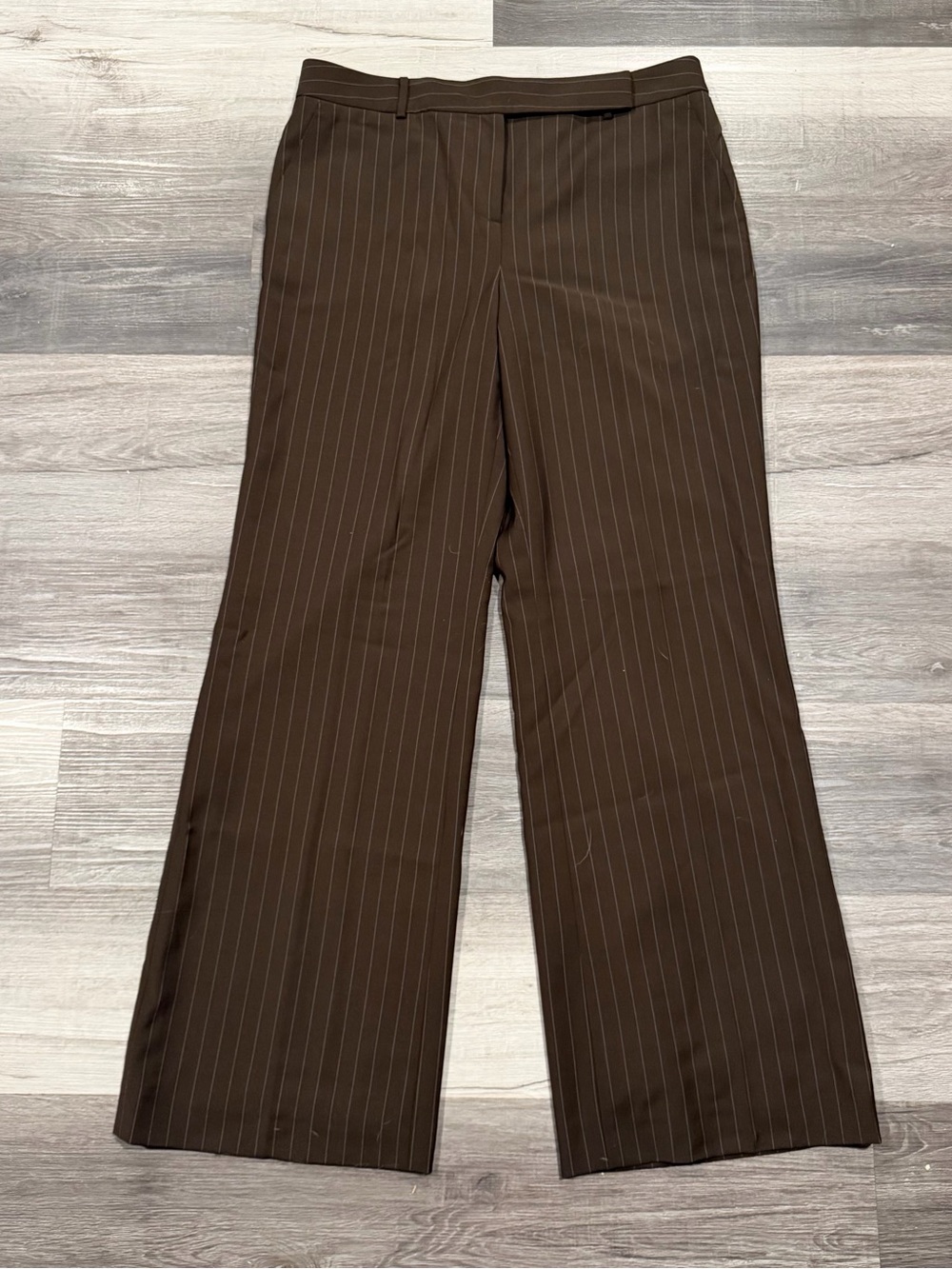 Talbots Women’s Brown Pinstripe Heritage Wide Leg Wool Blend Dress Pants Sz 12